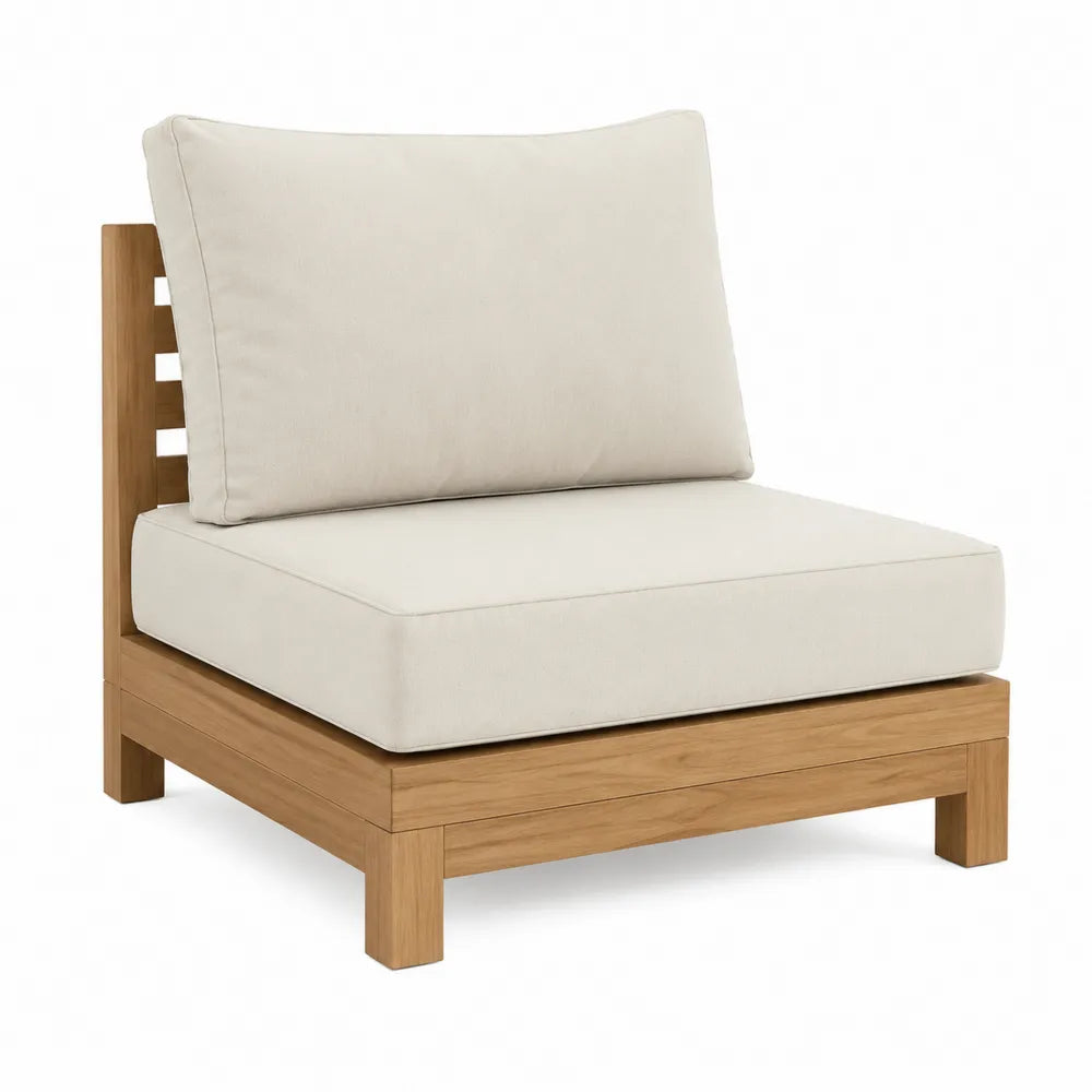 Poltrona da esterno in legno teak e tessuto beige