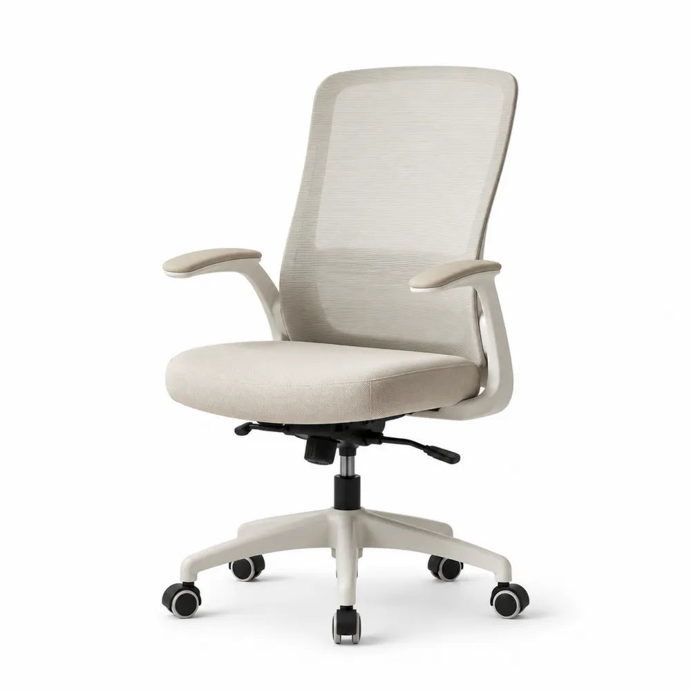Sedia da ufficio in plastica e rete beige