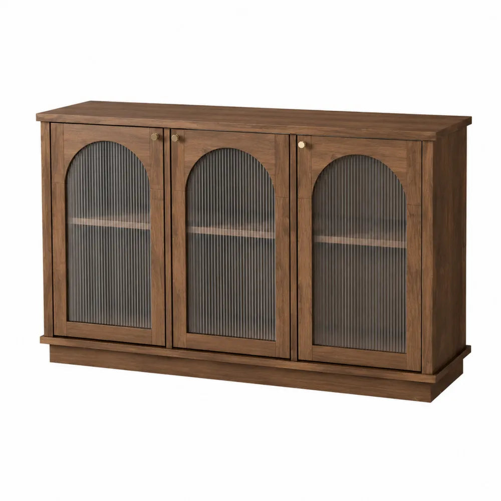 Credenza in legno e vetro temperato scanalato marrone 160x40x90 cm