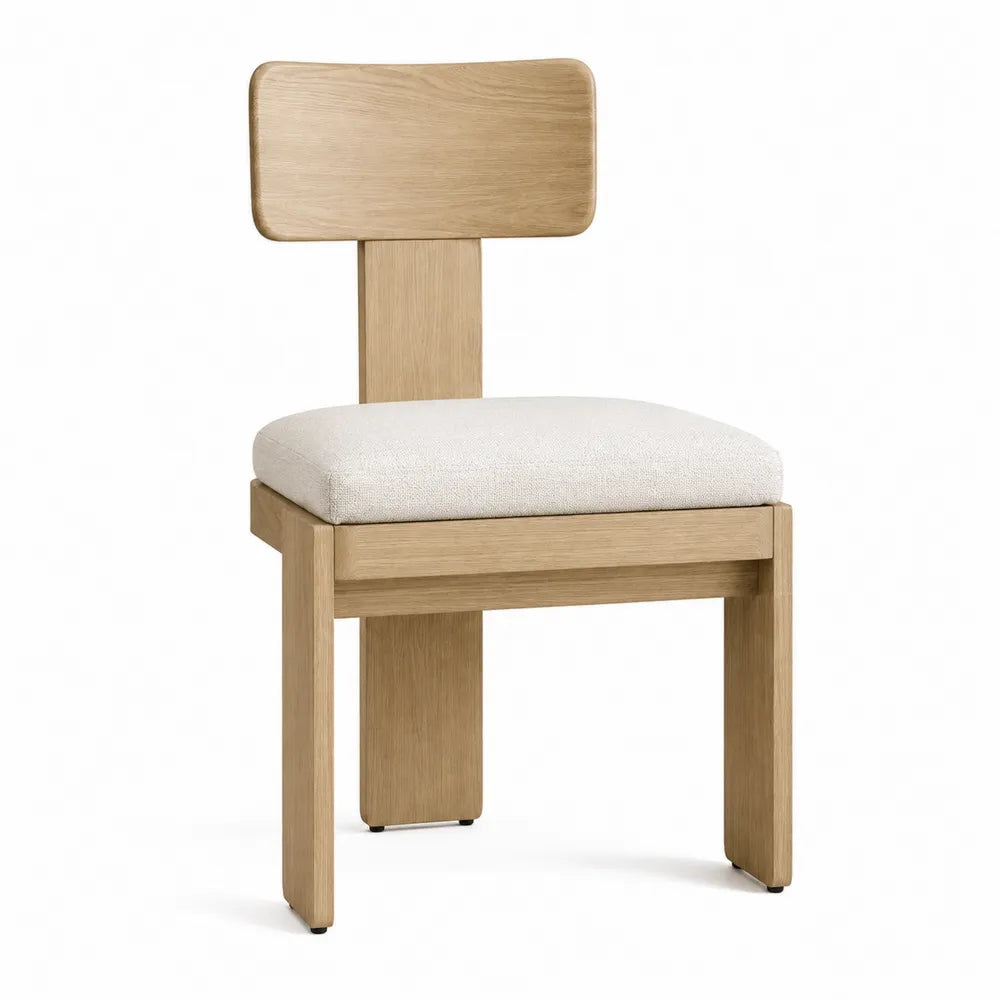 Sedia in Legno di Rovere con Seduta in Tessuto Poliestere Bianco