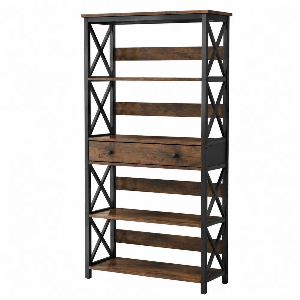 Scaffale in legno e metallo con cassetto