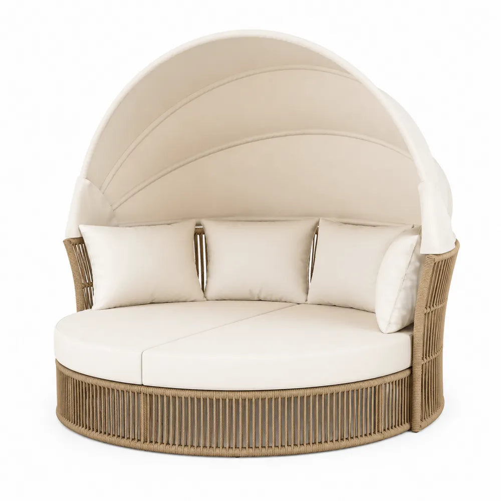 Divano da esterno in rattan sintetico e tessuto crema, diametro 180 cm
