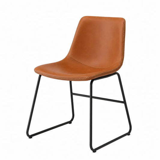 Sedia in cuoio sintetico marrone con struttura in metallo verniciato nero