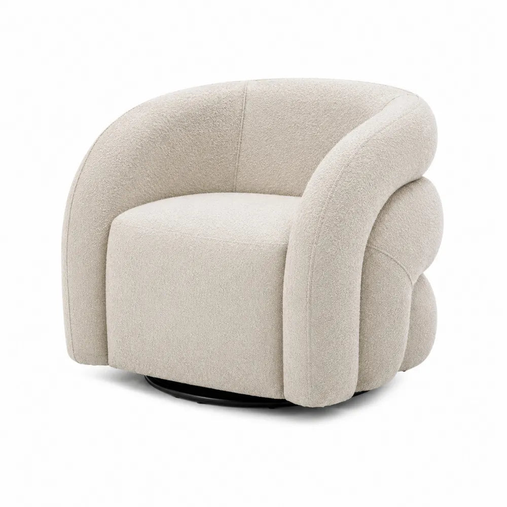 Poltrona Girevole in Tessuto Bouclé Crema