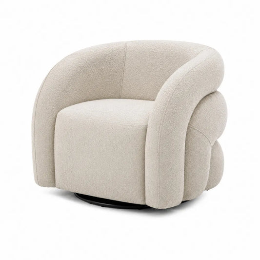 Poltrona Girevole in Tessuto Bouclé Crema