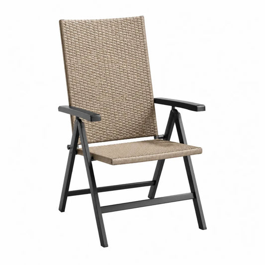 Sedia pieghevole da esterno in rattan sintetico beige con struttura in acciaio, 56x62x108 cm