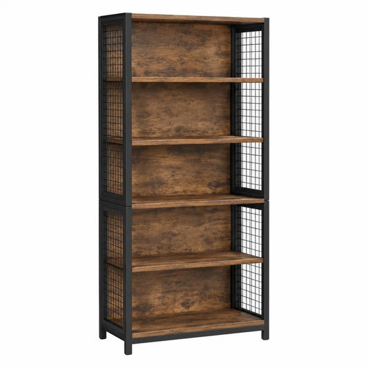Scaffale libreria in legno MDF e metallo con 4 ripiani 180x80x30 cm marrone/nero