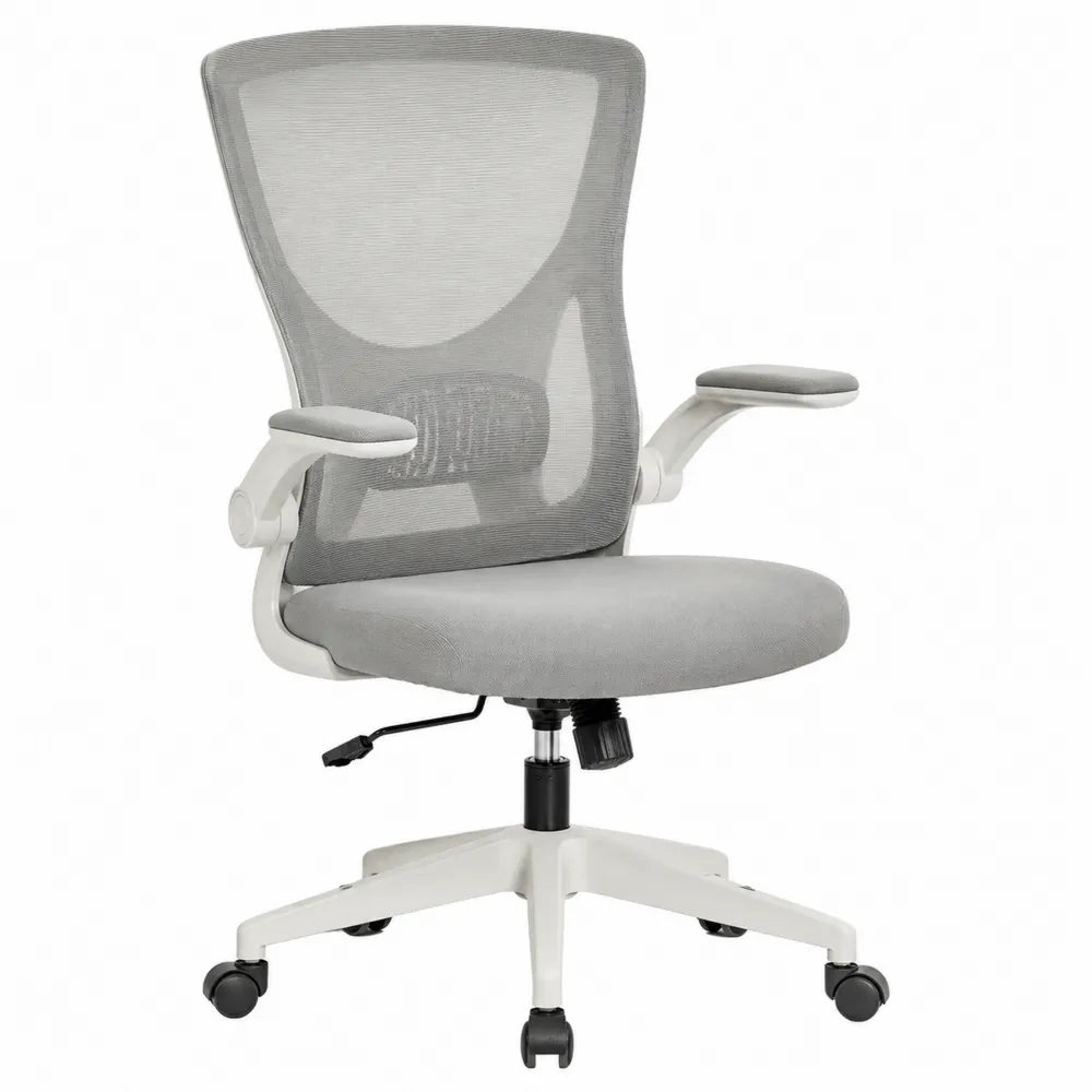 Sedia ergonomica in rete e tessuto grigio con base a cinque stelle