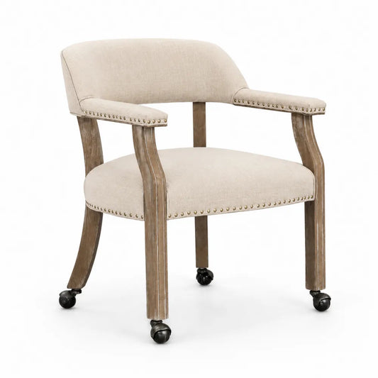 Sedia in Legno e Tessuto Beige con Ruote