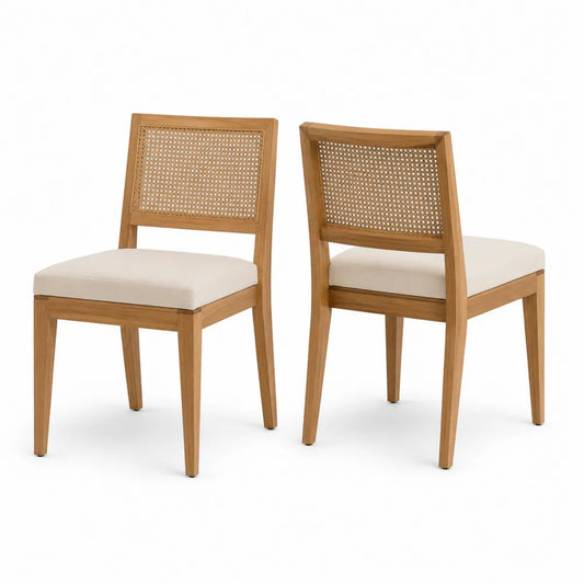 Set di 2 sedie in legno e rattan naturale con seduta beige