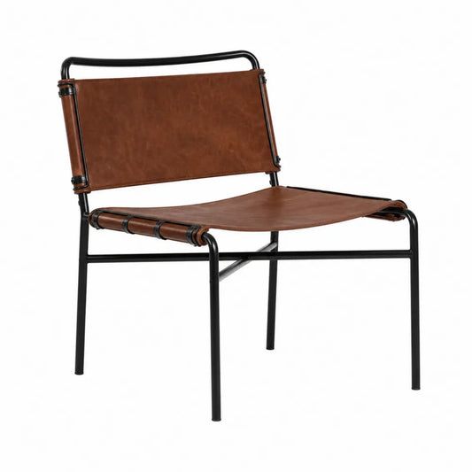Sedia in Pelle Sintetica Marrone con Struttura in Metallo Nero