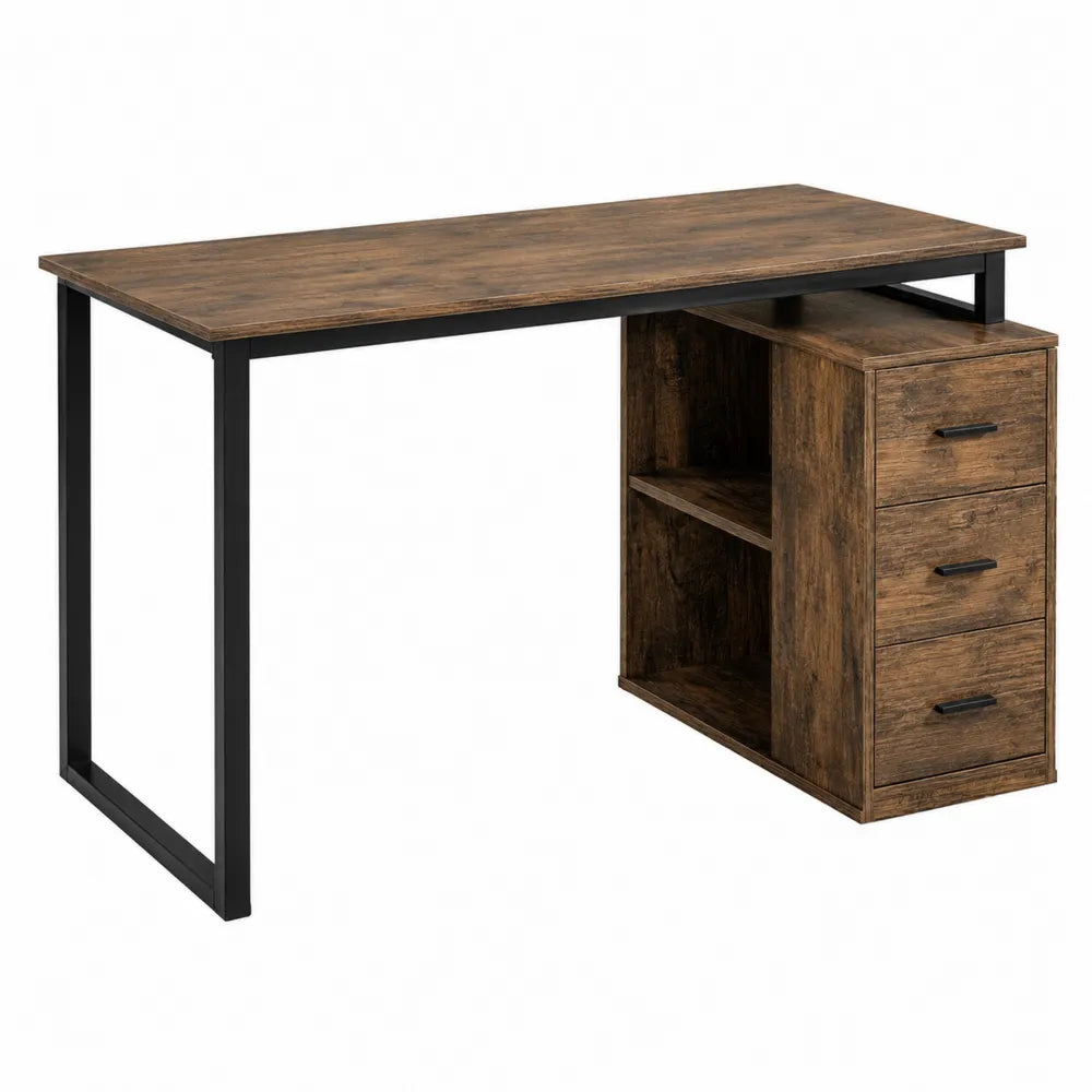 Scrivania Legno e Metallo con Cassetti e Ripiani 120x60x75 cm