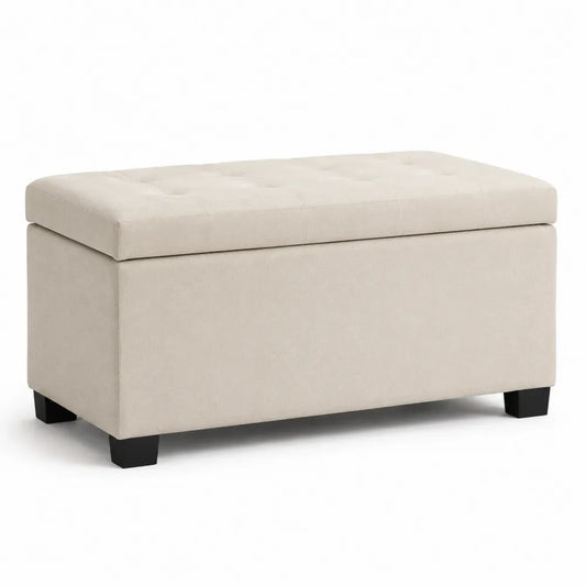 Poggiapiedi contenitore in tessuto beige 80x40x43 cm