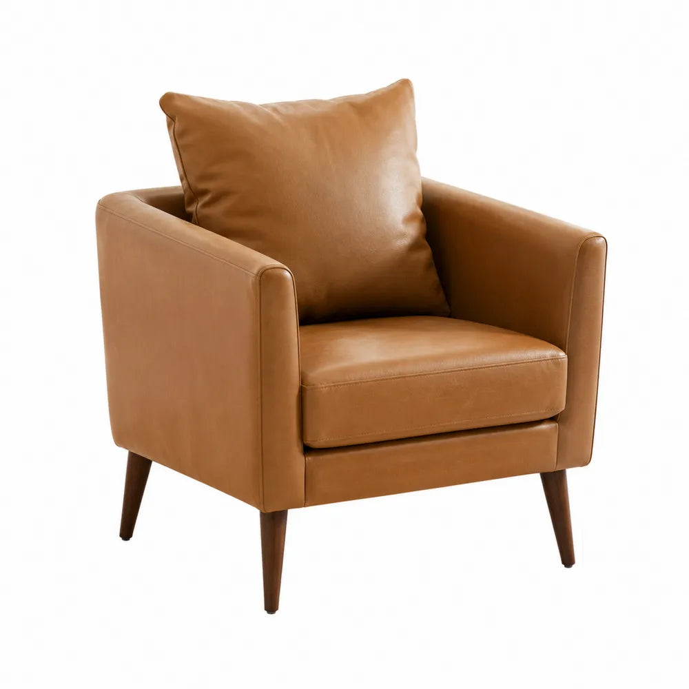 Poltrona in Pelle Marrone con Gambe in Legno 75x85x80 cm