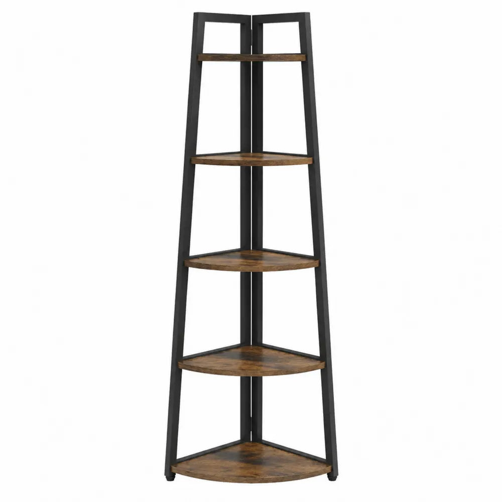 Scaffale angolare a 5 livelli in legno e metallo