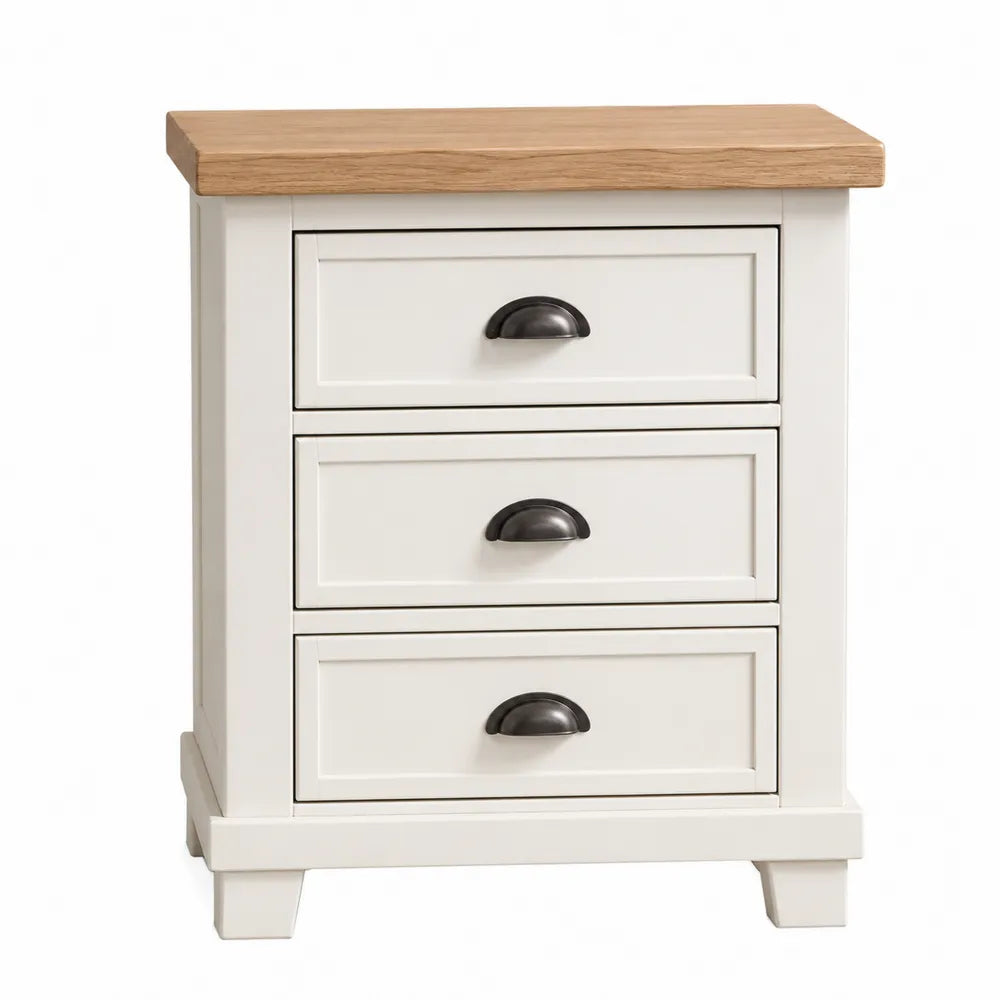 Comodino con 3 Cassetti in Legno Bianco e Rovere