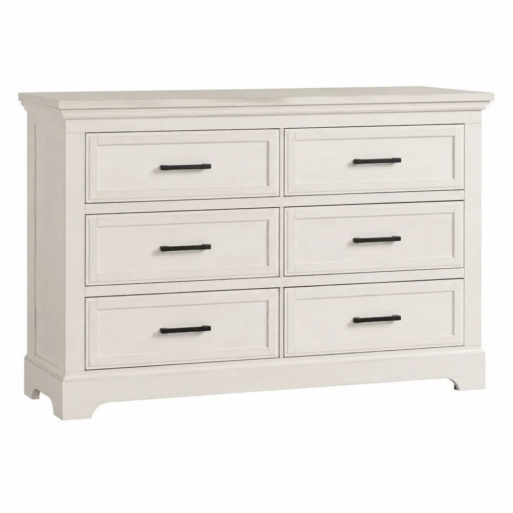 Cassettiera in legno massello a 6 cassetti con maniglie in metallo bianco 130x45x80 cm